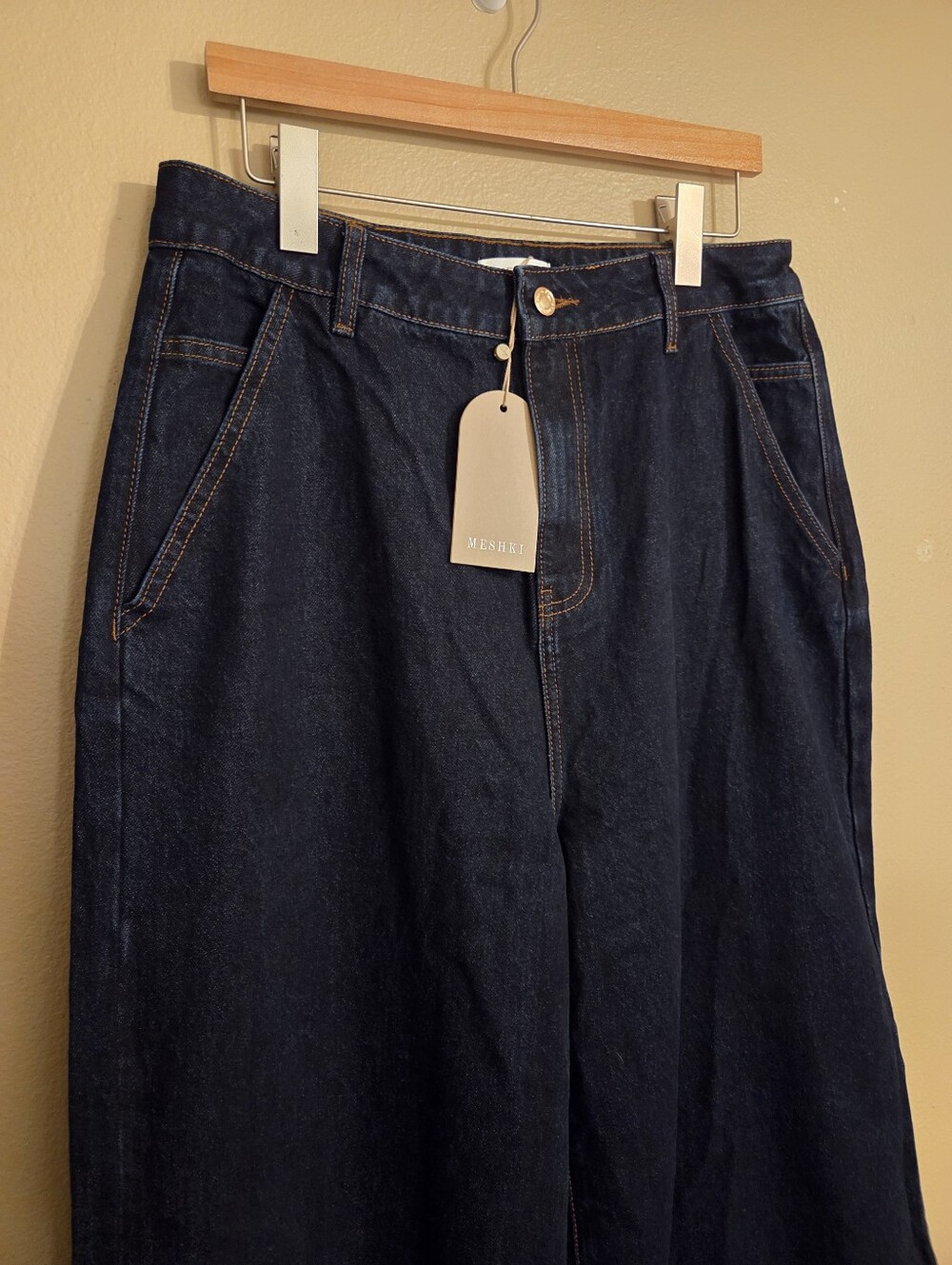 MESHKI Jen‎ Indigo Blue Wide Leg Flare Denim Jeans Women's SZ 14 Ultra Wide NWT - Picture 4 of 16